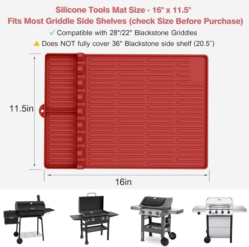 Uozuke Silicone Griddle Tools Mat for Blackstone - Large Silicone Spatula Mat with Drip Pad - Griddle Mats BBQ Grill Accessories - Side Shelf Mats Grill Pad for Blackstone Griddles Accessories (red) - Image 4